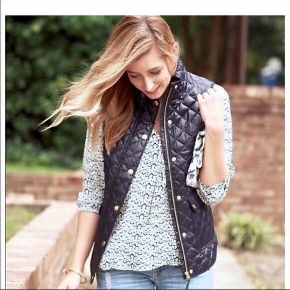 J. Crew | Navy Blue Quilted Down Insulated Shiny Field Puffer Vest C9300 | M - Picture 1 of 9